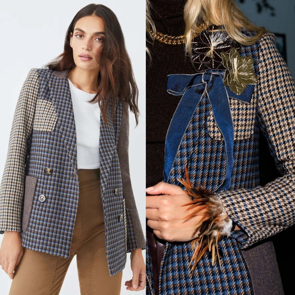 Veronica Beard Faustine Blazer Houndstooth Blue M… - image 13